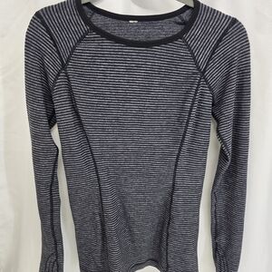 lululemon athletica Black and Gray Striped Long Sleeve Top